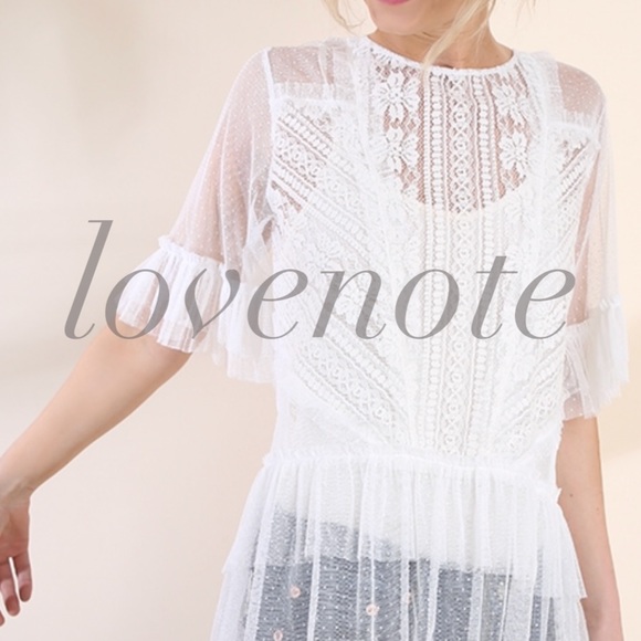 LAST ❤️ Ruffled Lace Short Sleeve Sheer Blouse - Picture 2 of 7